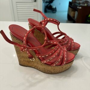 SALE!!! Christian Dior platform wedge heels pink suede and gold leather
